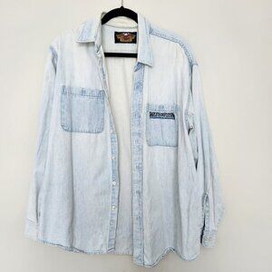 Harley Davidson Cotton Denim Shirt Vintage Mens XL Light Blue Motorcycle Biker